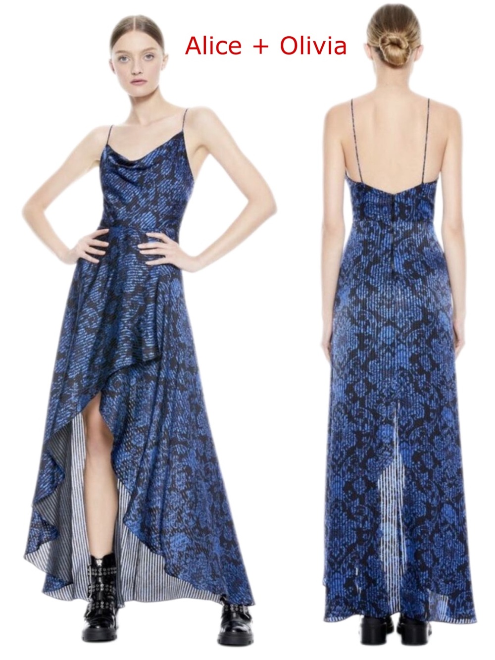 Alice + Olivia Royal Blue Floral High-Low Slip Dress
